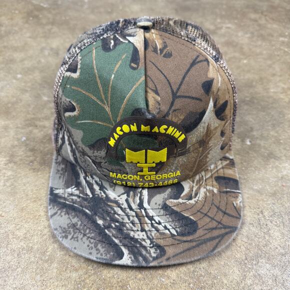 Vintage Macon Machine Camo Trucker Hat Snapback Mesh Cap Made in USA - Picture 1 of 8
